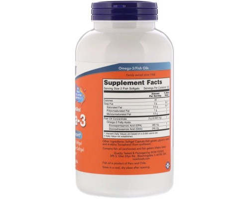 Жирні кислоти Now Foods Омега-3 1000 мг, 180 EPA / 120 DHA, Molecularly Distilled Om (NOW-01648)