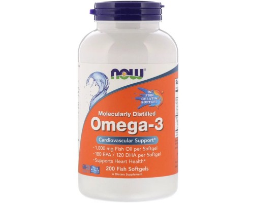 Жирні кислоти Now Foods Омега-3 1000 мг, 180 EPA / 120 DHA, Molecularly Distilled Om (NOW-01648)