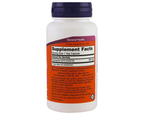 Антиоксидант Now Foods Коензим Q10 200 мг, CoQ10, 60 вегетаріанських капсул (NOW-03176)