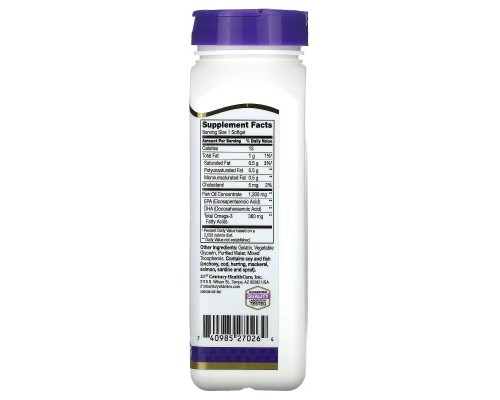 Жирні кислоти 21st Century Риб'ячий жир, 1200 мг, Омега-3, 360 мг, Fish Oil Omega 3, 90 (CEN-27026) Жирні кислоти 21st Century Риб'ячий жир, 1200 мг, Омега-3, 360 мг, Fish Oil Omega 3, 90 (CEN-27026)