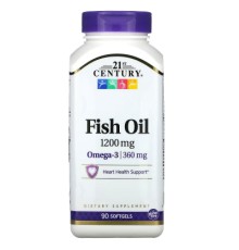 Жирні кислоти 21st Century Риб'ячий жир, 1200 мг, Омега-3, 360 мг, Fish Oil Omega 3, 90 (CEN-27026)