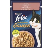 Вологий корм для кішок Purina Felix Sensations Sauces з лососем у соусі зі смаком креветок 85 г (7613039836026)