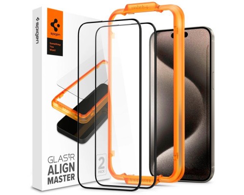 Скло захисне Spigen Apple iPhone 15 Pro Glas.tR AlignMaster FC Black (2P) (AGL06895)