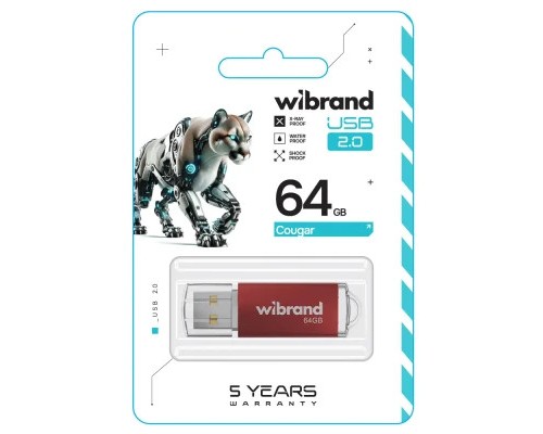 USB флеш накопичувач Wibrand 64GB Cougar Red USB 2.0 (WI2.0/CU64P1R) 