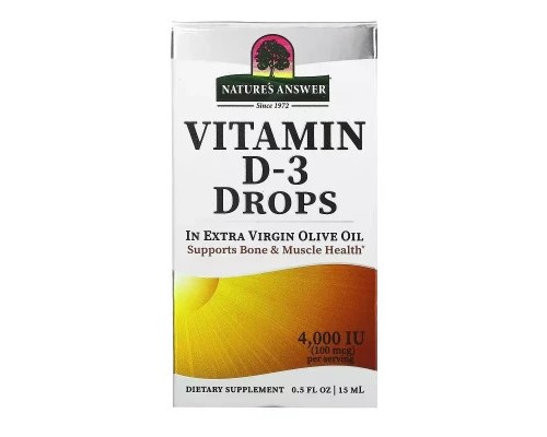 Вітамін Nature's Answer Вітамін D3 у краплях, 4000 МО, Vitamin D-3 Drops, 15 мл (NTA-26132)