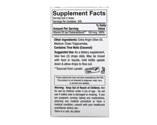 Вітамін Nature's Answer Вітамін D3 у краплях, 4000 МО, Vitamin D-3 Drops, 15 мл (NTA-26132)