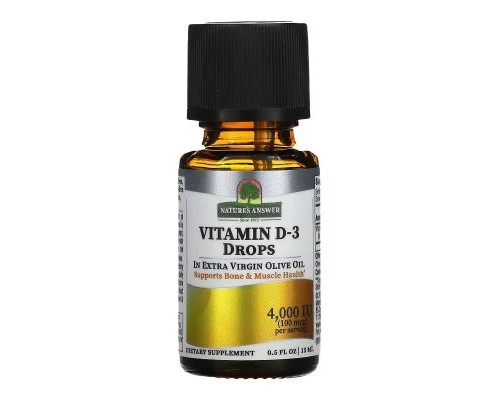 Вітамін Nature's Answer Вітамін D3 у краплях, 4000 МО, Vitamin D-3 Drops, 15 мл (NTA-26132)