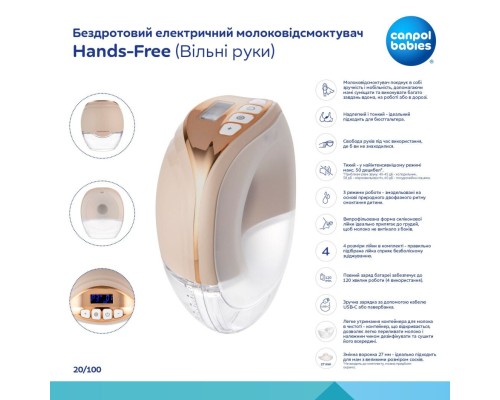 Молоковідсмоктувач Canpol babies Бездротовий електричний Hands-Free (Вільні руки) (20/100)