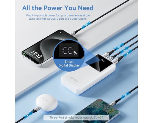 Батарея універсальна Vention 20000mAh 22.5W 3A, PD, QC/3.0, LED Display, Black (FHLB0)