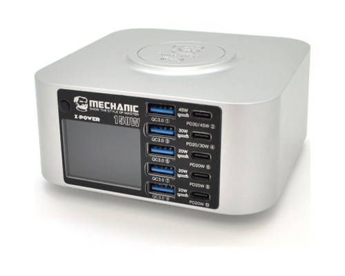 Зарядний пристрій MECHANIC 5xUSB-C PD + 5xUSB QC3.0 + Wireless Charging 15W LED indication 150W black (X-Power-150W)
