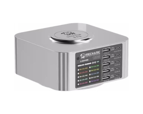 Зарядний пристрій MECHANIC 5xUSB-C PD + 5xUSB QC3.0 + Wireless Charging 15W LED indication 150W black (X-Power-150W)