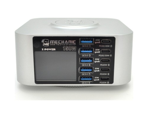 Зарядний пристрій MECHANIC 5xUSB-C PD + 5xUSB QC3.0 + Wireless Charging 15W LED indication 150W black (X-Power-150W)