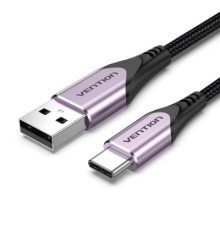 Дата кабель Cotton Braided USB 2.0 A Male to C Male 3A Cable Purple 1.5M Aluminum Alloy Type VENTION (CODVG)