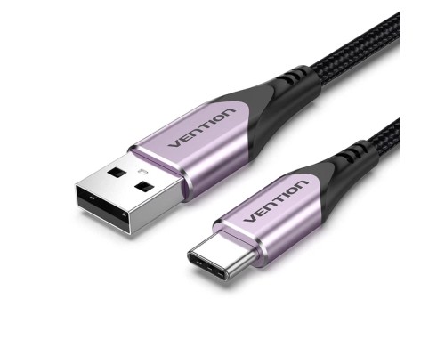 Дата кабель Cotton Braided USB 2.0 A Male to C Male 3A Cable Purple 1.5M Aluminum Alloy Type VENTION (CODVG)