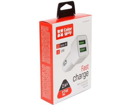 Зарядний пристрій ColorWay 2USB AUTO ID 2.4A (12W) white (CW-CHA009-WT)