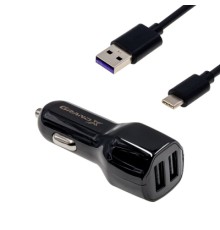 Зарядний пристрій Grand-X 2,1A, 12-24V, 2USB + cable USB -> TypeC, Cu, 1m (CH-26TC)