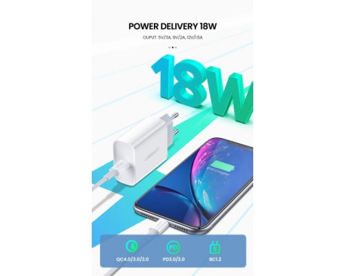 Зарядний пристрій Ugreen CD137 Type-C PD 20W Charger (White) (60450)