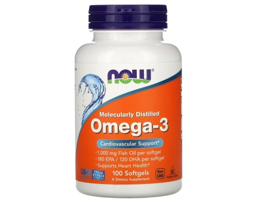 Жирні кислоти Now Foods Омега-3 1000 мг, 100 желатинових капсул (NOW-01650)