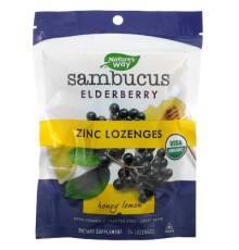 Трави Nature's Way Льодяники бузини з цинком, смак меду і лимона, Sambucus, Zin (NWY-12089)