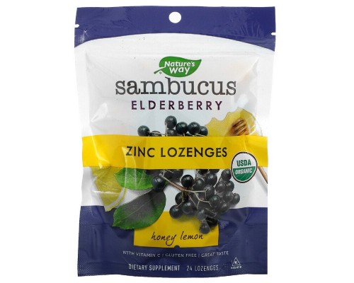 Трави Nature's Way Льодяники бузини з цинком, смак меду і лимона, Sambucus, Zin (NWY-12089)