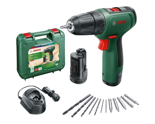 Шуруповерт Bosch EasyDrill 1200, 12В, 2х1.5Ач, ЗП, набір свердл і біт, кейс (0.603.9D3.007)