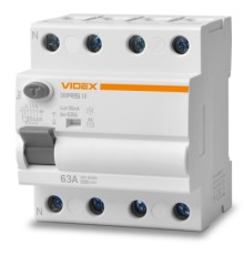 Диференційне реле (ПЗВ) Videx RESIST АС 4п 30мА 10кА 63А (VF-RS10-DR4AC63)
