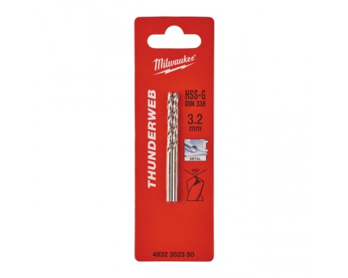 Свердло Milwaukee по металу THUNDERWEB HSS-G DIN338, 3,2 x 65 мм, (2шт) (4932352350)