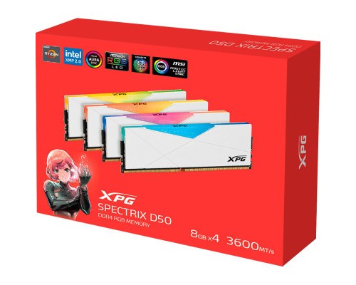Модуль пам'яті для комп'ютера DDR4 64GB (4x16GB) 3600 MHz XPG Spectrix D50 RGB White ADATA (AX4U360016G18I-QCWH50)