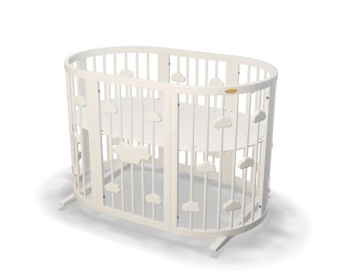 Ліжечко Ingvart трансформер Smart Bed Oval (60х72, 60х120, 60х168 см) молочне з декором 