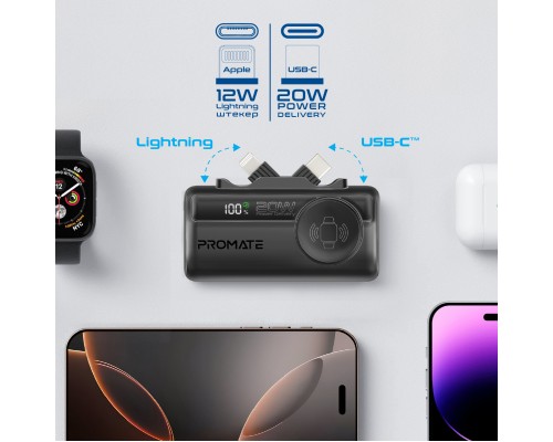 Батарея універсальна Promate 5000mAh PD/20W, Apple Watch charging (powerup-trio.black)