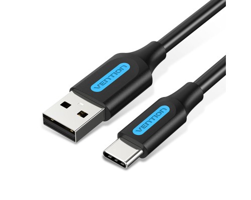 Дата кабель USB 2.0 A Male to C Male 3A Cable 1M Black VENTION (COKBF)