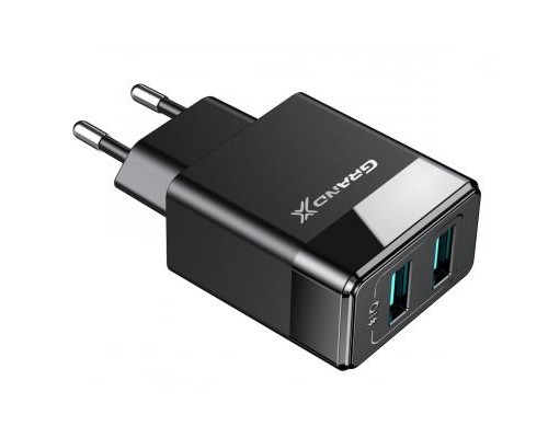 Зарядний пристрій Grand-X 2USB 5V 2,4A + Type-C cable (CH-50T)