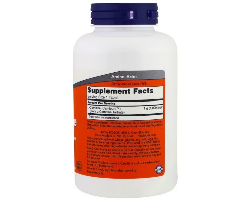Вітамін Now Foods L-Карнітин, 1000 мг, L-Carnitine, 50 таблеток (NF0067)