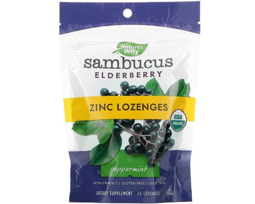 Трави Nature's Way Льодяники бузини з цинком, смак м'яти, Sambucus, Zinc Lozeng (NWY-12088)