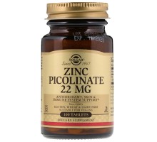 Мінерали Solgar Цинк Піколінат 22 мг, Zinc Picolinate, 100 таблеток (SOL-03725)