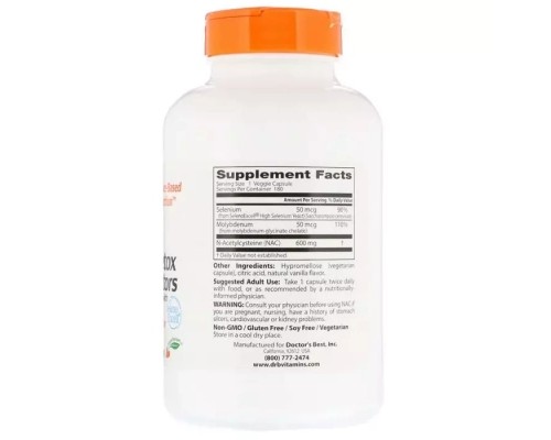 Вітамін Doctor's Best N-Ацетилцистеїн, NAC Detox Regulators, 180 гелевих капсул (DRB-00517) Вітамін Doctor's Best N-Ацетилцистеїн, NAC Detox Regulators, 180 гелевих капсул (DRB-00517)