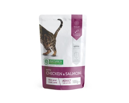 Вологий корм для кішок Nature's Protection Skin & Сoat care with Chicken and Salmon 100 г (KIK45192)