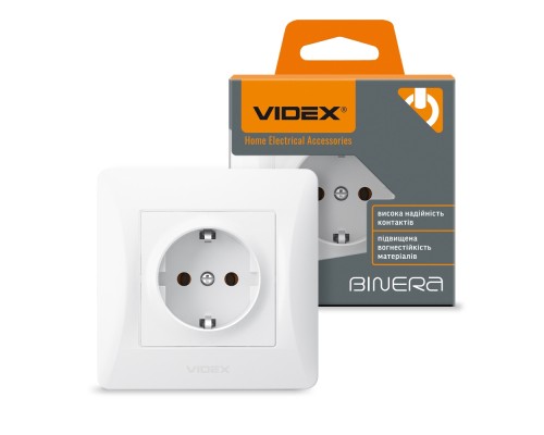 Розетка Videx BINERA 1ая із заземленням (VF-BNSK1G-W)