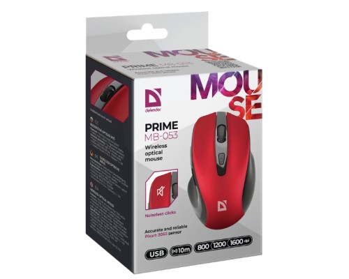 Мишка Defender Prime MB-053 Silent Wireless Red (52052)