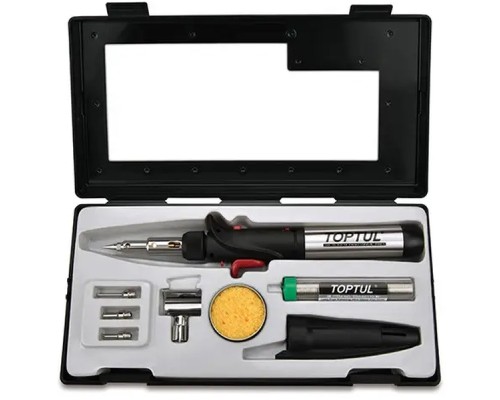 Газовий паяльник Toptul 150W з комплектом насадок 8шт. (EGAE0801)