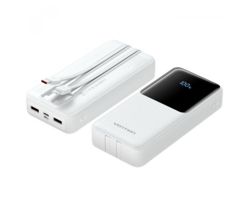 Батарея універсальна Vention 20000mAh 22.5W 3A, PD, QC/3.0, Built-in USB-C+Lightning Cables, White (FHPW0)