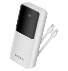 Батарея універсальна Vention 20000mAh 22.5W 3A, PD, QC/3.0, Built-in USB-C+Lightning Cables, White (FHPW0)