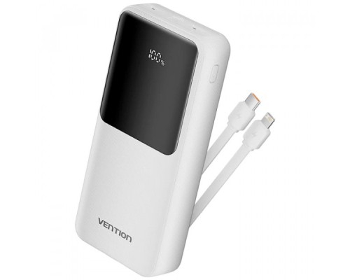 Батарея універсальна Vention 20000mAh 22.5W 3A, PD, QC/3.0, Built-in USB-C+Lightning Cables, White (FHPW0)
