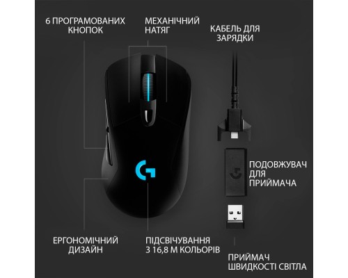 Мишка Logitech G703 Lightspeed HERO 16K Sensor Black (910-005640)