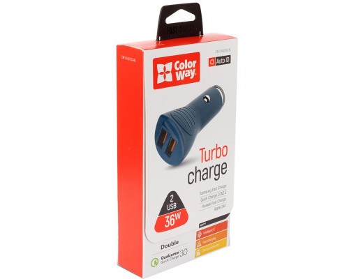 Зарядний пристрій ColorWay 2USB Quick Charge 3.0 (36W) blue (CW-CHA011Q-BL)