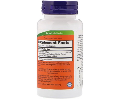 Трави Now Foods Екстракт Андрографіс 400мг, Andrographis Extract, 90 капсул (NOW-04591)