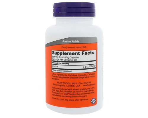 Амінокислота Now Foods Гліцин 1000 мг, 100 вегетаріанських капсул (NOW-00107)