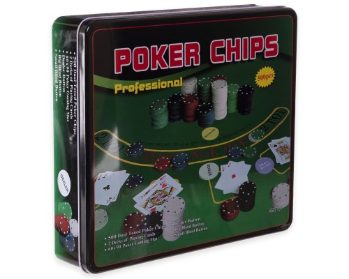 Настільна гра Johnshen Sports Покерний набір на 500 фішок без номіналу + сукно (бляшана коробка) (IG-3006)