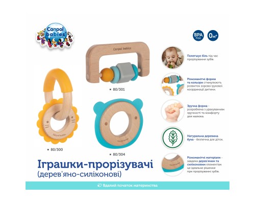 Прорізувач Canpol babies дерев'яно-силіконова Ведмежатко Бірюзова (80/304)