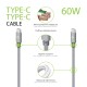 Дата кабель USB-C to USB-C 1.0m CBGNYTT1 60W Grey Intaleo (1283126559501)